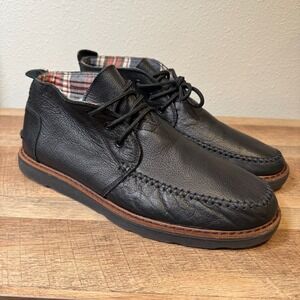 Toms Black Leather Chukka Boots Men's US Size 12 Flannel Lined Lace Up
